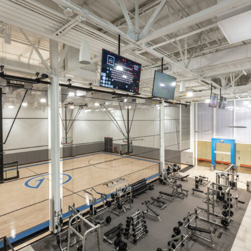 weight room and basketball court